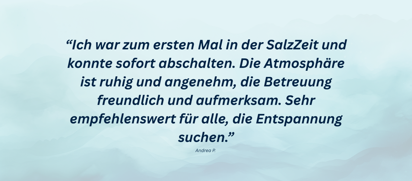 Erfahrungsbericht 5 Angenehme Atmosphäre, ruhig und entspannend. Sehr empfehlenswert für alle, die Entspannung suchen.